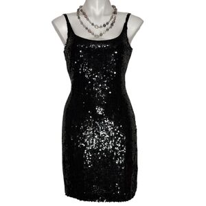 Vintage Jeanette for St Martin Black Sequin Silk Cocktail Party Dress Size 10